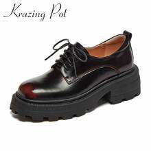 Krazing Pot genuine leather round toe high heels mixed colors vintage streetwear classic preppy style lace up women pumps L16 2024 - buy cheap