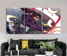 Pôster de pintura decorativa para casa, 3 peças, novos modelos de escritório, mural para casa, kimetsu no yaiba kokushibo, pintura de anime, fanxin, atacado 2024 - compre barato