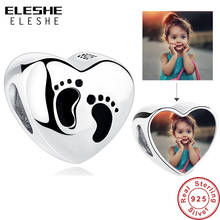 Baby Footprint Personalized Custom Photo Heart Charms 925 Sterling Silver Beads Fit Original Charm Bracelet DIY Jewelry 2024 - buy cheap