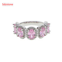 Anillo de compromiso con piedras de circonia cúbica para mujer, sortija de compromiso, Color plateado, blanco y rosa, estilo bohemio 2024 - compra barato