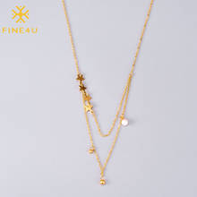 FINE4U N815 Delicate Long Chain Necklace Handmade Star and Freshwater Cultured Pearl Necklace for Women Girls 2024 - buy cheap