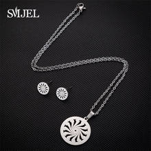 Smjel Stainless Steel Gold Long Chain Orange Necklace and Earrings Sets For Women Fashion Jewelry Chokers Necklaces 2024 - buy cheap