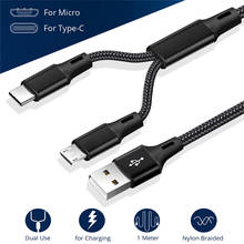 Charger Cable 2 in 1 Micro USB Cable Type C Cables Fast Charge 1M Nylon Braided Android Wires  Tablet Phone Charge Cord 2in1 2024 - buy cheap