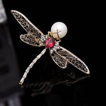 Okily Gorgeous Crystal Dragonfly Brooch AAA Zircon Animal Brooches With Pearl Women Clothes Scarf Accessories 2024 - buy cheap