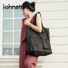 Johnature Original Linen Women Bag 2022 New Literature And Art Large Capacity Casual Tote Versatile Solid Color Shoulder Bags 2024 - buy cheap