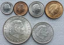 Нидерланды 1951-1964 Juliana 1.5.10.25cent 1 щит 2,5 щит серебряные монеты 6p набор оригинальная настоящая монета Европейская 2024 - купить недорого