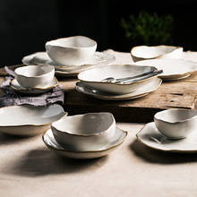 Набор столовой посуды KINGLANG на 2/4 персон, керамика неправильной формы в скандинавском стиле, тарелка 2024 - купить недорого
