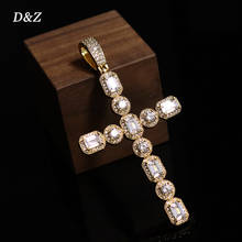 D&Z New Baguette Cross Pendant & Necklace Iced Out Cubic Zircon Stones Gold Silver Color Hip Hop Charm Necklace Jewelry Gift 2024 - buy cheap