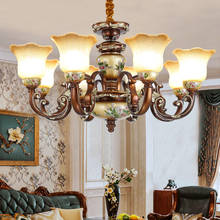 Lámpara de araña de estilo nórdico para sala de estar, iluminación retro de resina pastoral para dormitorio, comedor, arte tallado, luces E27 2024 - compra barato