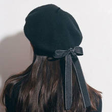 Chapéu de boina basco de lã de harajuku com chapéu de bowknot boné de inverno outono chapéus 2020 2024 - compre barato