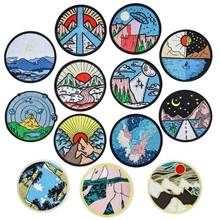 Mountain Embroidery Patches for Jacket Iron on Transfer Stripes Appliques Clothes Stickers Round Clothing Badges for Backpack 2024 - buy cheap