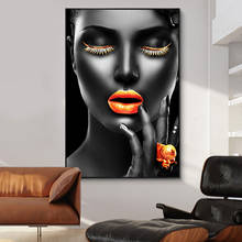Mulher preta moderna pintura da lona cartaz impressão da arte parede imagem para sala de estar decoração casa sem moldura 2024 - compre barato