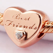 Pulseira de amizade rosa original com contas de cristal, bracelete com pingente de prata esterlina 925 2024 - compre barato