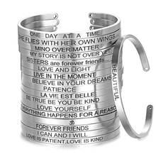 316L Stainless Steel 4.0mm Band Bangle Engraved Positive Inspirational Quote Cuff bracelet Mantra Bracelet for Women SL-151 2024 - buy cheap