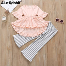 2019 Girls Clothes Suit Short-sleeved Cotton Shirt Striped Pants 2 Piece Suit Swallowtail T-Shirt Leggings Set Kids Clothing Set 2024 - buy cheap