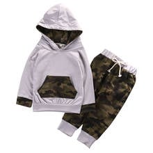 Fall Winter Baby Set Newborn Infant Boy Girl Camo Clothes Hooded Long Sleeve T-shirt Tops Pants String With Pocket Patchwork 2024 - buy cheap