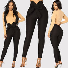 2020 Fashion Womens Striped Long Pants High Waist Tie Pencil Trousers Skinny Slim Leggings Casual Solid High Waisted Pants S-XL 2024 - buy cheap