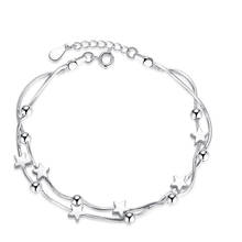 Modaone 925 prata esterlina pulseiras para mulher dupla camada estrela caixa quadrada contas redondas pulseiras & pulseiras pulseira 2024 - compre barato
