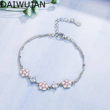 DAIWUJAN Sweet Pink Cherry Blossom Bracelets For Women Girls Big Zircon 925 Silver Flower Bracelet Birthday Valentine's Day Gift 2024 - buy cheap