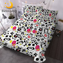 BlessLiving Pandas Bedding Set Queen Size Cartoon Duvet Cover for Kids Snow Christmas Tree Home Textiles Animal Bedclothes 3pcs 2024 - buy cheap