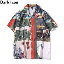 Dark Icon-camisa de Graffiti Floral para hombre, Polo de calle Vintage, Material fino ligero para vacaciones en la playa, Verano 2024 - compra barato