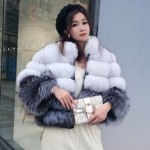 Casaco de pele de raposa natural feminino, jaqueta quente e estilosa com gola alta, casaco de couro e manga comprida, 100% 2024 - compre barato