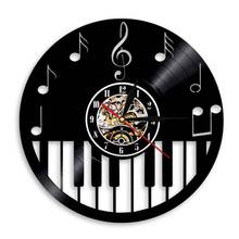 Reloj de pared de grabación de vinilo con teclado de Piano, reloj de pared con hoja de música, calas triples, notas, decoración de pared para sala de música, regalo para músicos 2024 - compra barato