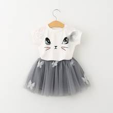 Детская одежда TELOTUNY, футболка с коротким рукавом и рисунком мультяшного кота для девочек + Тюлевая юбка-бабочка, комплект одежды, 20 июня 2024 - купить недорого