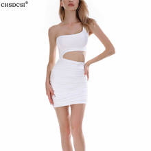 CHSDCSI One Shoulder Cut Out Hot Bodycon Dresses Woman Party Night Sexy Sleeveless Clubwear Fashion Mini Summer White Street 2024 - buy cheap