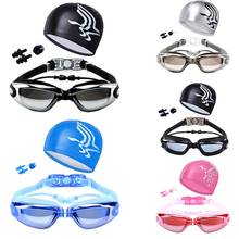 Unisex Swimming Goggles Hat Waterproof anti-fog UV Protection Surfing Professional Swim Glasses Swim Caps Earplugs Nose Clip Set 2024 - buy cheap