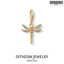 Golden Dragonfly Charm Pendant,2019 Fashion Jewelry 925 Sterling Silver Trendy Bohemia Gift For Women Girl Fit Bracelet Necklace 2024 - buy cheap