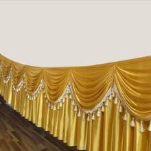 Faldas de mesa doradas con borlas para decoración de boda, mesita de noche de seda fría, color liso, 20 pies de longitud (6M) 2024 - compra barato