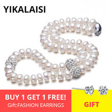 YIKALAISI-collar de plata de ley 925 para mujer, joyería con botón de perlas naturales de agua dulce, bola de cristal de 45cm de longitud 2024 - compra barato