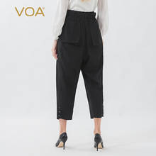 VOA Heavy Silk Solid Black Harem Pants Stylish Casual Woman's Trousers Brief Comfort Mid Waist Streetwear Ladies Broeken K6363 2024 - buy cheap