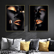 Черная и золотая африканская женская картина маслом крови на холсте куадросские плакаты и принты скандинавские настенные картины для гостиной 2024 - купить недорого