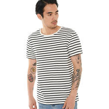 Camiseta masculina listra moda o pescoço curto de mangas compridas t camisa masculina magro ajuste preto branco vermelho listrado 2024 - compre barato