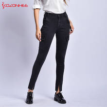 Black Cargo women's jeans With High Waist Splitting Casual skinny Jeans Plus Size #523 2024 - buy cheap