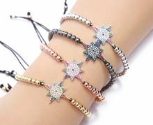 Pulsera de cuentas de cobre con Circonia cúbica para mujer, brazaletes trenzados con abalorio de copo de nieve, oro y plata, micro pavé, gdf2 2024 - compra barato