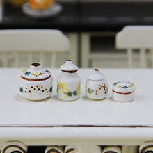 4PCS 1/12 Dollhouse Miniature White Porcelain Pots Cans Kitchen Seasoning Jar Ceramic Tableware Dollhouse Accessories 2024 - buy cheap