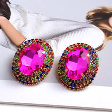 New Arrive Colorful Crystal Metal Round Earrings High-Quality Fashion Trend Rhinestone Jewelry Accessories For Women 2024 - buy cheap