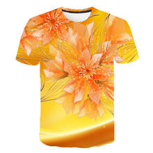 Camiseta con estampado de flores en 3D para niños y niñas, camisa verde de manga corta con cuello redondo, Tops informales, ropa para niños 2024 - compra barato