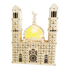 Calendario de Adviento de madera Eid Mubarak Ramadán, luz LED, bricolaje, musulmán, islámico, 30 rejillas, cuenta atrás, decoraciones para cajones 2024 - compra barato