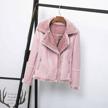 Girls Short PU Leather Jacket Winter Women Faux Leather Jacket Motorcycle Long Sleeve Faux Fur Collar Thick Fluffy Pink Coat Hot 2024 - buy cheap