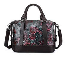 Bolso de piel auténtica con flores para mujer, bandolera de cuero Natural Vintage, bolso de hombro con patrón Floral, maletines 2024 - compra barato