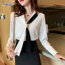 Базовые белые рубашки, блузки, Лидер продаж 2020, дизайнерские женские элегантные офисные топы с длинными рукавами и галстуком-бабочкой в Корейском стиле 2024 - купить недорого