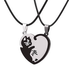 Collar de acero inoxidable con colgante de gato, estilo de corazón, costura en blanco y negro, regalos de Año Nuevo para amantes, joyería familiar para pareja 2024 - compra barato