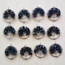 Wholesale 12pcs/lot natural black Obsidian stone Tree of life handmade wire wrapped Pendants 30mm for jewelry marking free 2024 - buy cheap