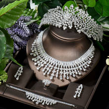 HIBRIDE Top Quality Women Wedding Bridal Jewelry Sets Long Tassel Pendientes Necklace Earring Sets 5pcs Charm Headdress N-1624 2024 - buy cheap