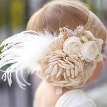 Tiara vintage para bebês meninas, acessórios de cabelo, faixa de cabelo de renda com strass e pena, adereços de fotografia 2024 - compre barato