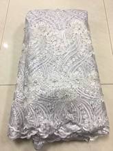 Tecido de renda africana alta qualidade, branco puro, rede francesa, bordado, tule de renda para vestido de festa de casamento nigeriano zj158, 2021 2024 - compre barato